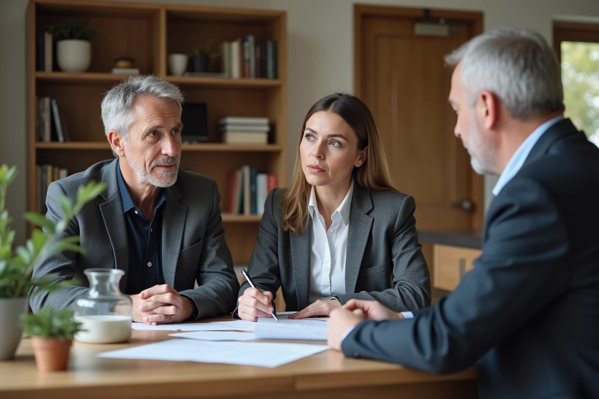 Agent immobilier avec couple dans maison chaleureuse