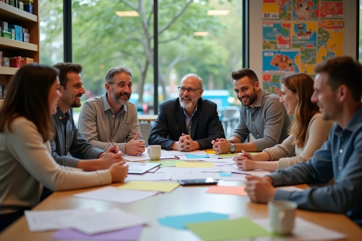 Groupe d'adultes autour d'une table en atelier communautaire