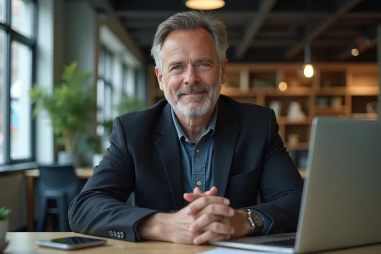 Homme d'affaires en portrait dans un bureau moderne