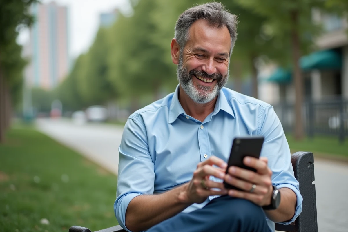 Homme souriant finalisant une transaction immobiliere en plein air