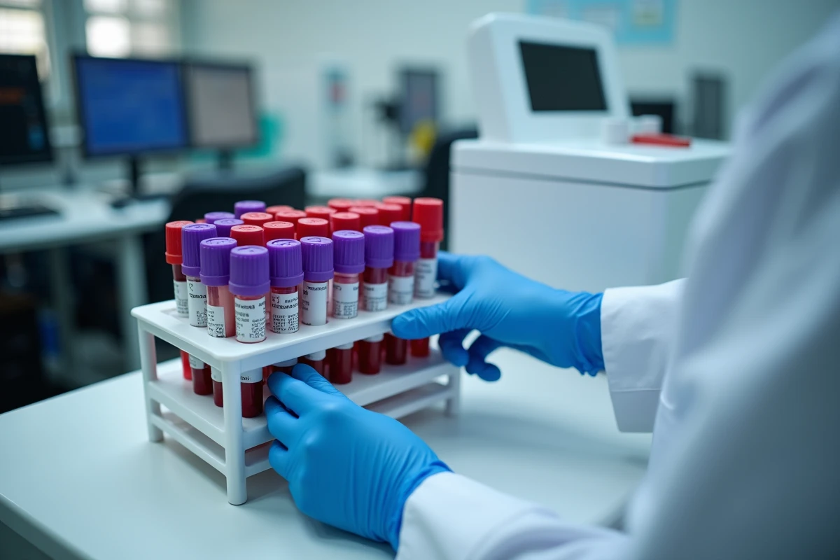 Tubes de prélèvement sanguin analysés par un automate d'hématologie pour détecter une granulocytose